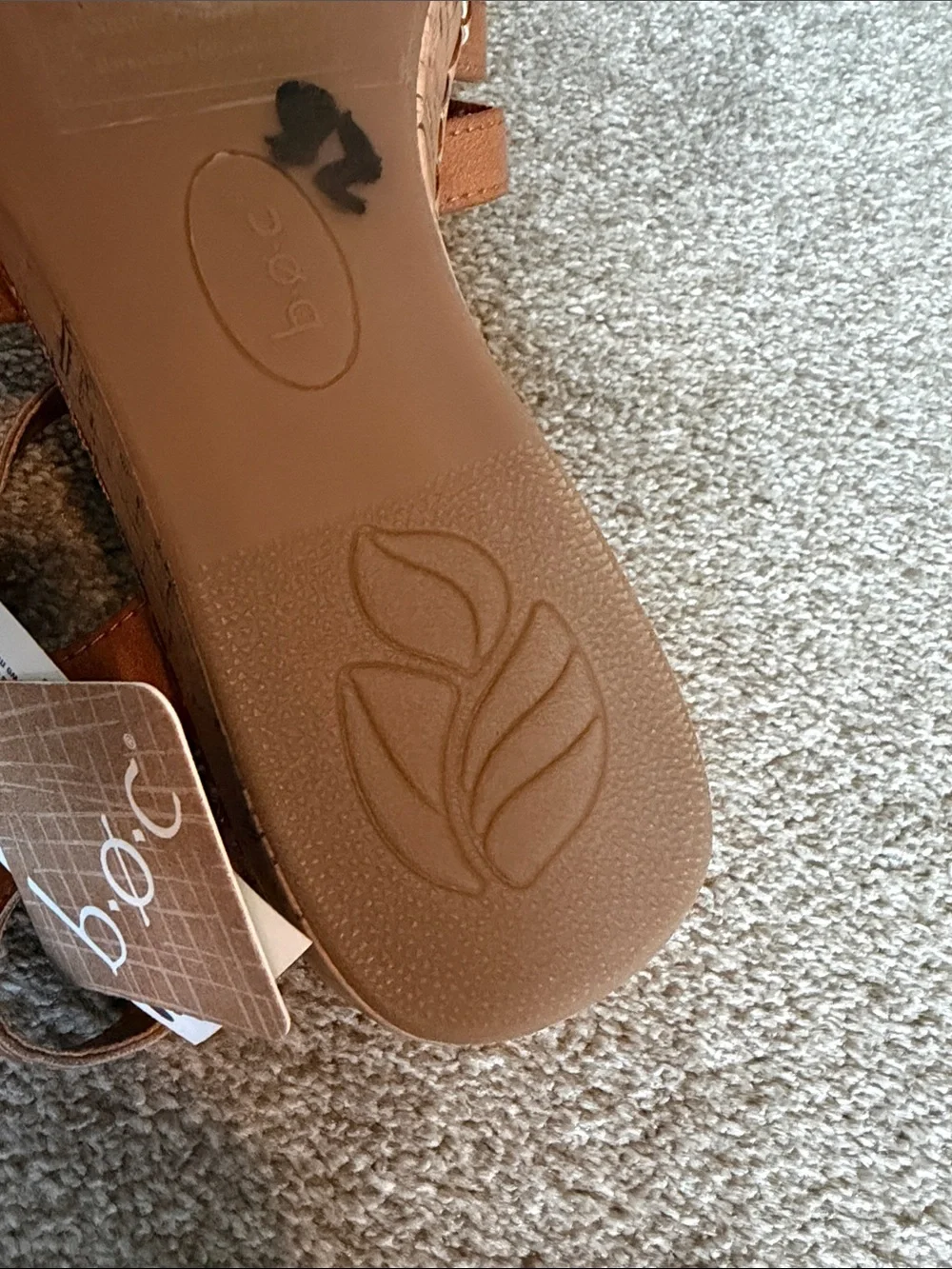 b.o.c. Tan Strappy Cork-Style Wedge Sandals women’s size 10